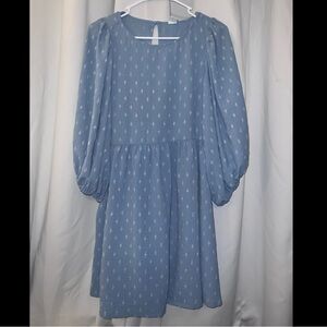Melrose and Market Sky Blue Clip Dot Boho Dobby Balloon Sleeve Mini Dress M NWT